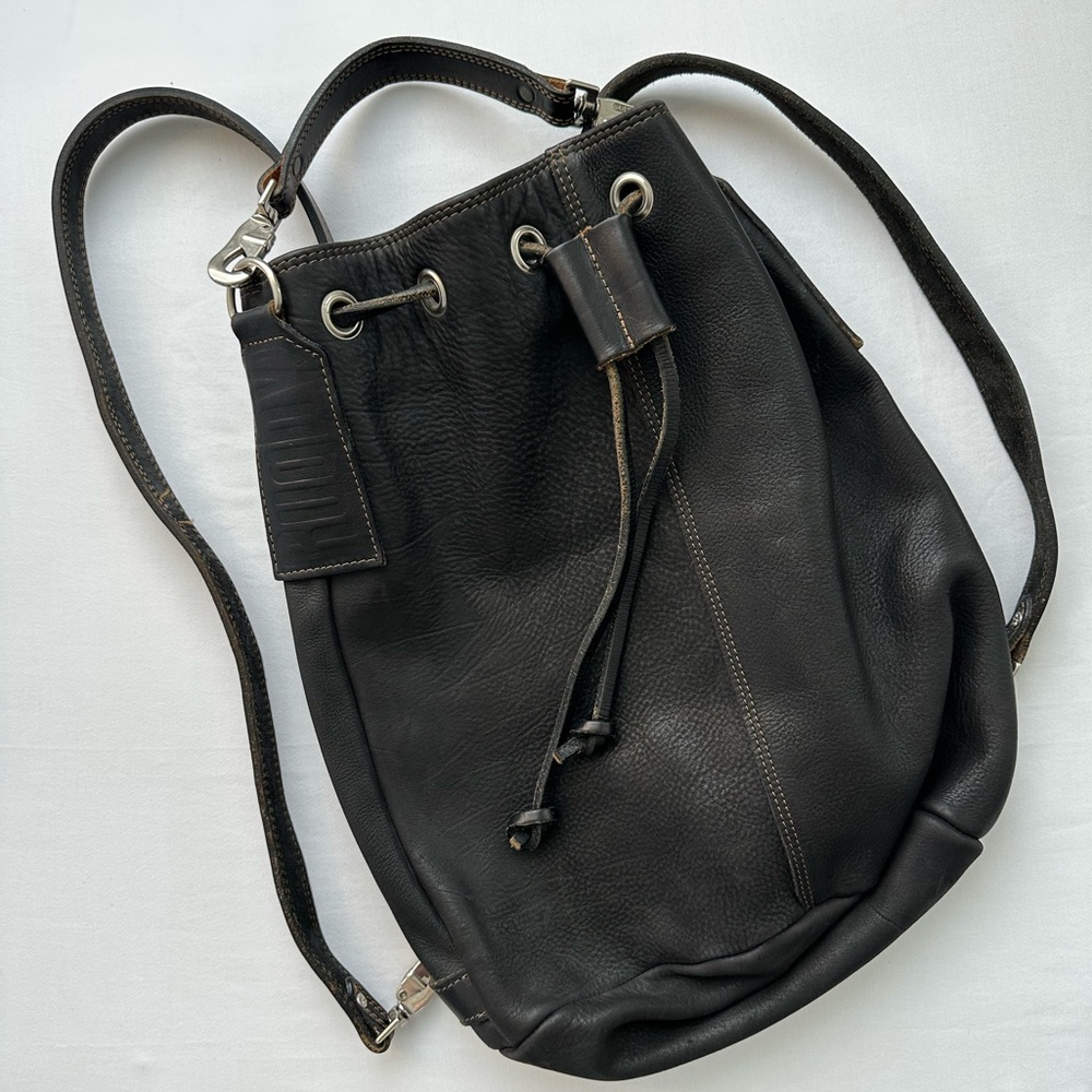 Rare Vintage Rugby North America Black Leather Backpack